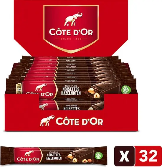 COTE D'OR NOIR NOISETTES.ENTIERES 45G X 32